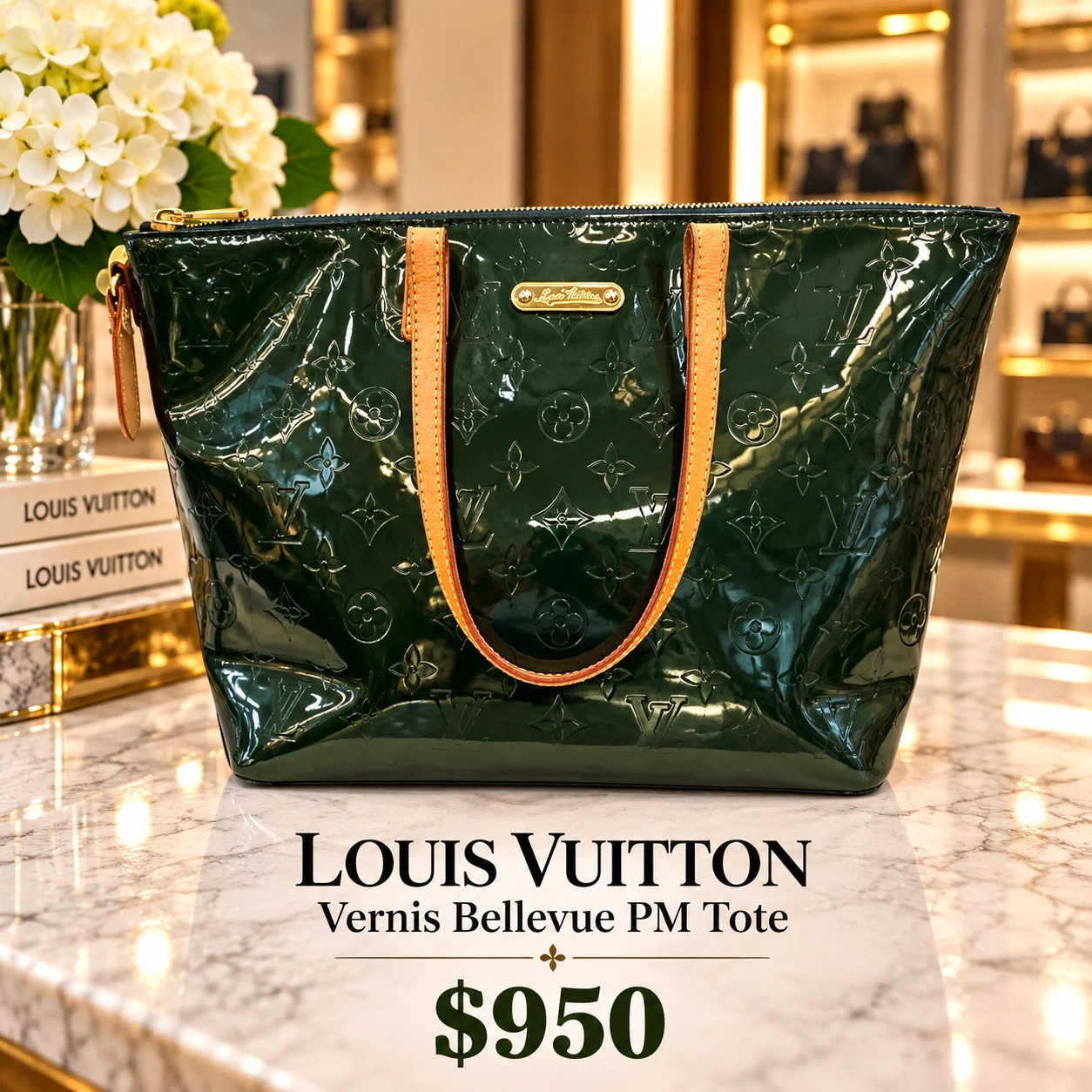 Green Louis Vuitton Vernis tote