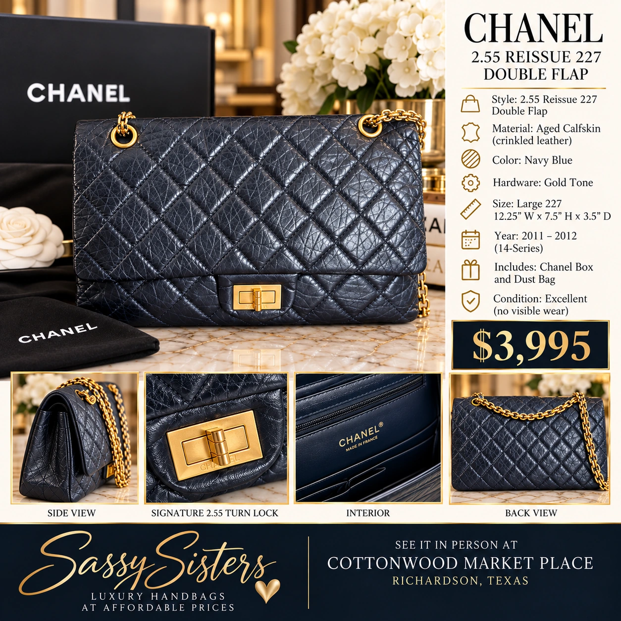Navy quilted Chanel flap bag