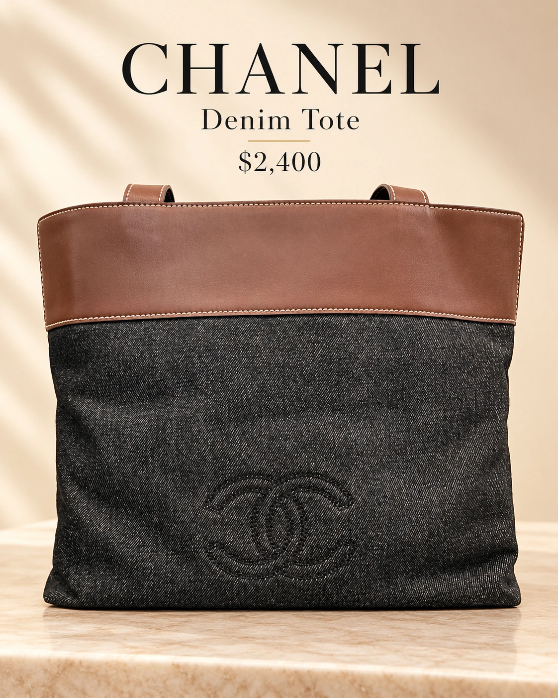 Black and brown Chanel denim tote